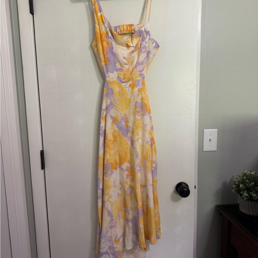 Stradivarius Yellow and Purple High Low Dress